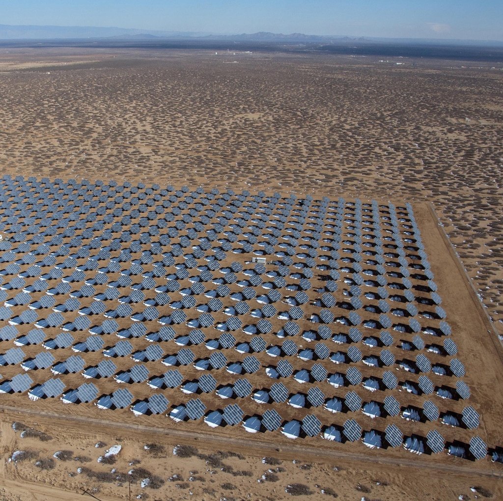 This aerial view of the solar photovoltaic array at White Sands Missile Range, N.M. was taken Jan. 8, 2013. The panels cover 42 acres and provide more than 4 megawatts of electricity to the base. (Photo courtesy of Solaria)