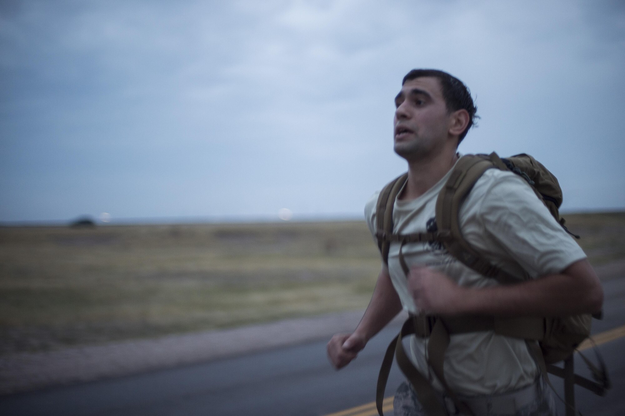 Staff Sgt. Nicholas DaCunha, 90th Security Forces Squadron training and validations supervisor, runs to the next checkpoint during the annual Crow Creek Challenge at F.E. Warren Air Force Base, Wyo., Aug. 26, 2016. In addition to the individual events, defenders carried a 35-pound ruck sack on the six-mile challenge course. The 22nd CCC tested defenders’ mission capabilities as a team in a physically and mentally stressful environment. (U.S. Air Force photo by Staff Sgt. Christopher Ruano)