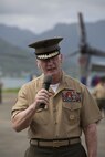 Lt. Gen. John A. Toolan, the outgoing commander of U.S. Marine Corps Forces, Pacific, speaks during a change of command ceremony at Marine Corps Base Hawaii, Aug. 26, 2016. During the ceremony, Toolan relinquished command to Lt. Gen. David H. Berger. (U.S. Marine Corps photo by Lance Cpl. Matthew Casbarro/Released)
