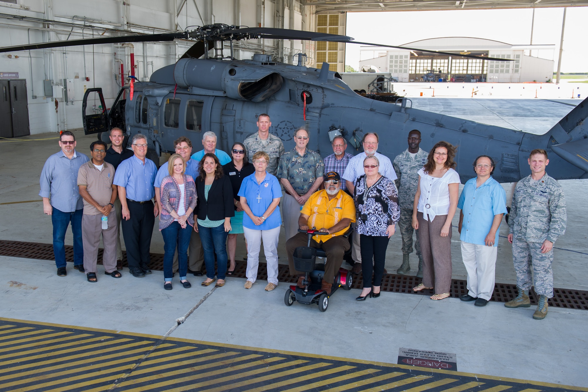 More than 20 local Space Coast clergy members pose for a photograph during Clergy Appreciation Day Aug. 29, 2016, at Patrick Air Force Base, Fla. The guests were provided with a spiritual seminar hosted by the 45th Space Wing and the 920th Rescue Wing where they learned more about both missions and the Airmen who carry them out. (U.S. Air Force photo/Benjamin Thacker)