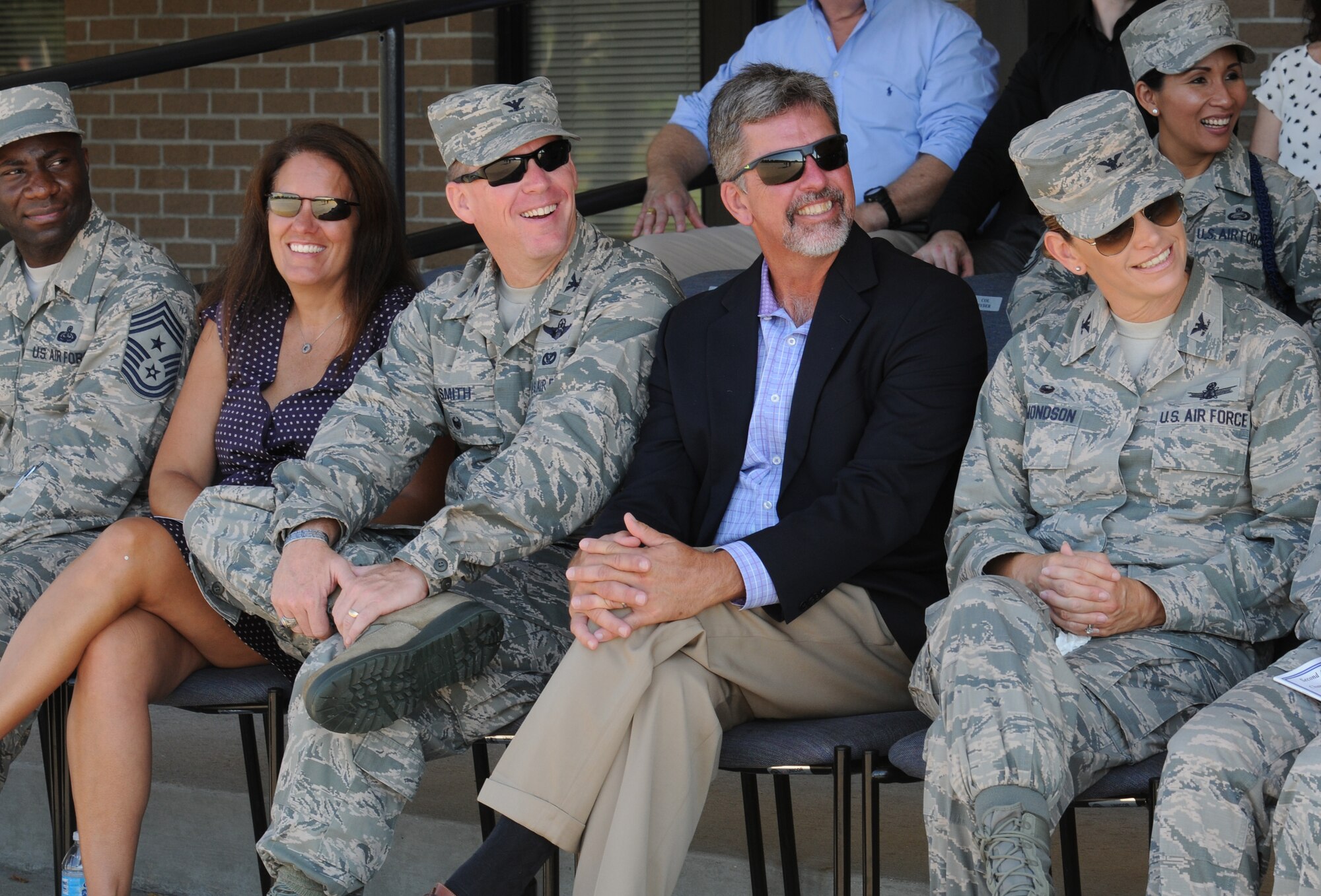 Keesler leadership attend the 2nd Air Force change of command ceremony at the Levitow Training Support Facility Aug. 26, 2016, on Keesler Air Force Base, Miss. Maj. Gen. Bob LaBrutta assumed command at the ceremony from Maj. Gen. Mark Brown who is heading to Joint Base San Antonio- Randolph, Texas, where he will become the AETC vice commander. LaBrutta was previously the 502nd Air Base Wing and Joint Base San Antonio, Texas, commander.  (U.S. Air Force photo by Kemberly Groue/Released)