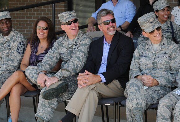 Keesler leadership attend the 2nd Air Force change of command ceremony at the Levitow Training Support Facility Aug. 26, 2016, on Keesler Air Force Base, Miss. Maj. Gen. Bob LaBrutta assumed command at the ceremony from Maj. Gen. Mark Brown who is heading to Joint Base San Antonio- Randolph, Texas, where he will become the AETC vice commander. LaBrutta was previously the 502nd Air Base Wing and Joint Base San Antonio, Texas, commander.  (U.S. Air Force photo by Kemberly Groue/Released)