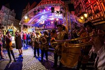 A music fanfare performs during a past opening reception of the Bernkastel wine festival in Bernkastel, Germany. Various bands and fanfares from the Mosel area and Holland will entertain at the Middle Mosel wine festival, Sept. 1-5, 2016.  (Courtesy photo by Artur Feller)