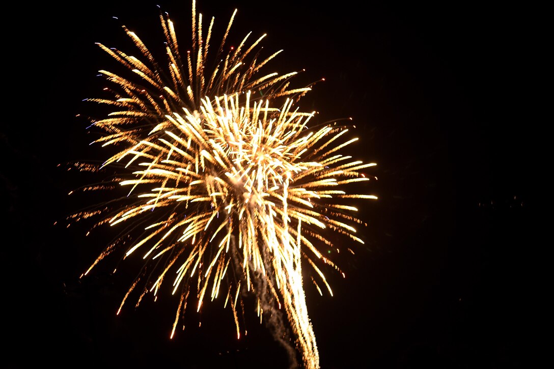 The postponed Independence Day celebration featured fireworks at the end of the night, Aug. 26, 2016, at Seymour Johnson Air Force Base, North Carolina. More than 200 members of Team Seymour attended the event. (U.S. Air Force photo by Airman Shawna L. Keyes)