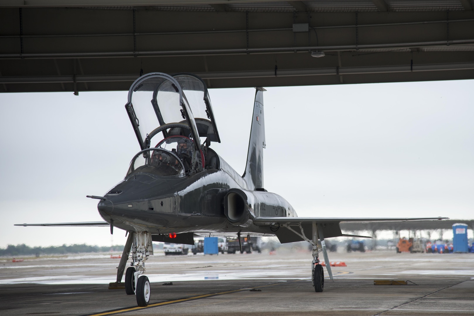 Maj. Gavin Peterson, 435th Fighter Training Squadron flight commander, and 2nd Lt. Chris Hsu, Air Education and Training Command Judge Advocate legal intern, prepare to taxi onto the runway in a T-38 Talon before an incentive flight at Joint Base San Antonio-Randolph July 27, 2016. Incentive rides are given in a variety of aircraft and are dependent upon what aircraft are housed at the base of the award winner. 