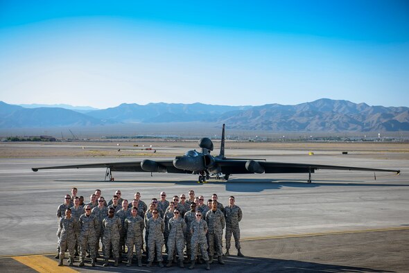 The Distributed Ground Station-4 team takes a team picture in front of the U-2 the recent Red Flag 16-3 exercise July 11-29, 2016, at the Nevada Test and Training Range of Nellis Air Force Base. The mission of Red Flag is to provide unrivaled air, space and cyber combat power for America by combining available assets to create the most realistic possible, air, ground and space threat environment for combat training. (U.S. Air Force courtesy photo)