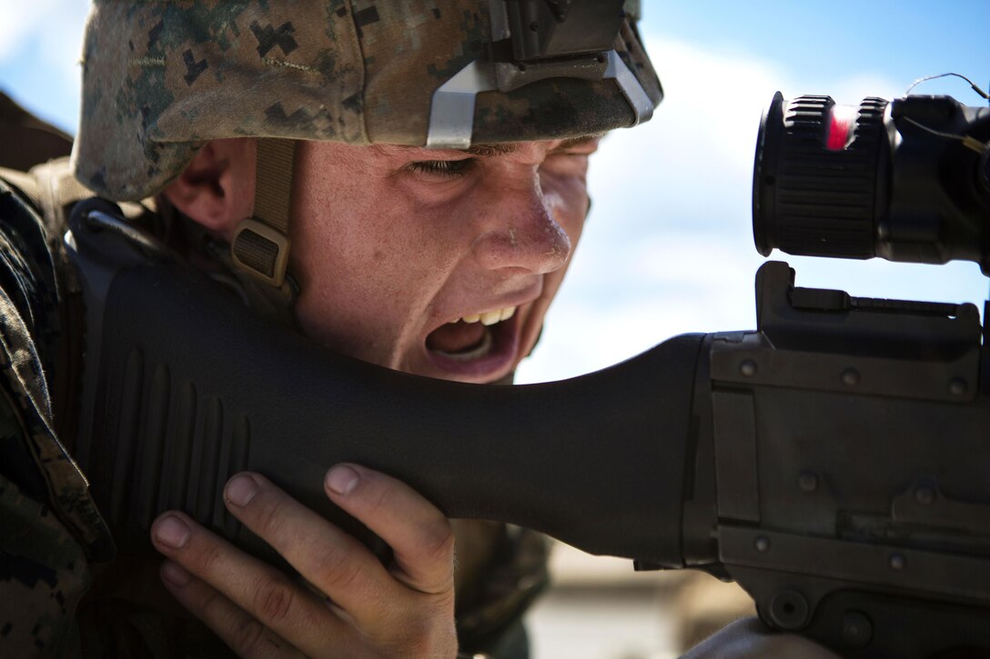 A Marine takes part in a vertical assault training raid at Camp Lejeune, N.C., Aug. 23, 2016. Marine Corps photo by Lance Cpl. Melanye E. Martinez