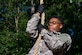 U.S. Army Spc. Curtis Smith, 335th Transportation Detachment watercraft operator, rope climbs during an obstacle course at Fort Eustis, Va., Aug. 25, 2016. Smith and his unit went through the obstacle course for weekly Sergeants Time Training and physical training. (U.S. Air Force photo by Airman 1st Class Derek Seifert)