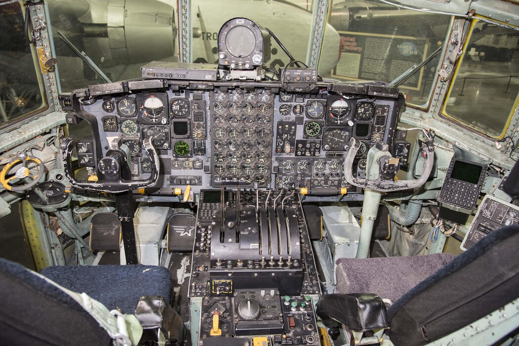 DAYTON, Ohio -- C-130E SPARE 617 cockpit at the National Museum of the U.S. Air Force. (U.S. Air Force photo by Ken LaRock) 
