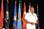 DLA Logistics Operations Director Navy Rear Adm. Vincent Griffith addresses representatives from more than 90 small and large businesses Aug. 30 during the DLA Land and Maritime Supplier Conference and Expo in Columbus, Ohio.