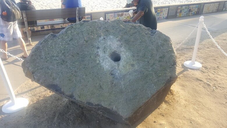 This stone used in the initial construction of the Dana Point Harbor in 1966 held the time capsule which was opened at the harbor's 50th anniversary celebration held August 29. The large recreational harbor provides berths for about 2,500 small craft.