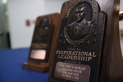 Official U.S. Navy file photo of Vice Adm. James Bond Stockdale Leadership Award are displayed during an award ceremony at the Pentagon. (U.S. Navy photo by Mass Communication Specialist 2nd Class M.J. Gonzalvo/Released) 