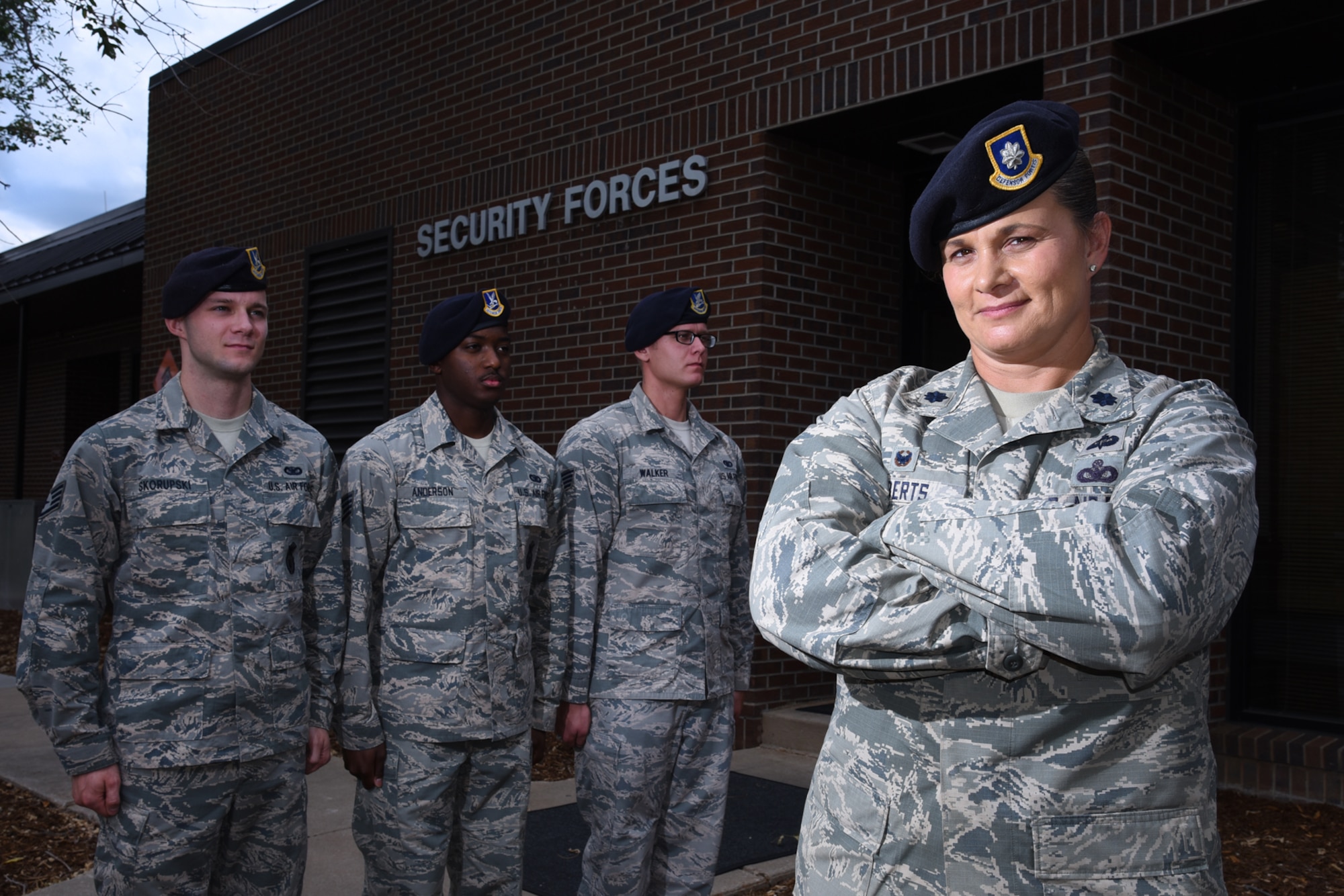 Lt. Col. Nicole Roberts, 21st Security Forces Squadron commander, relies on a personable leadership style she still uses today to effectively lead her 214 Airmen at Peterson Air Force Base, Colo. Roberts is affectionately known as “Mama Bear” around her squadron. (U.S. Air Force photo by Airman 1st Class Dennis Hoffman)