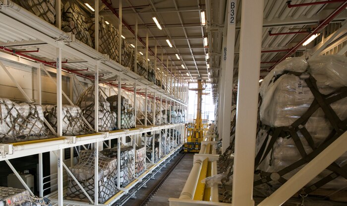The 437th Aerial Port Squadron prepares to load pallets filled with nonperishable foods and other supplies onto space available aircraft on the flightline of Joint Base Charleston – Air Base, S.C., Aug. 20, 2016. These pallets are part of the Denton program providing food, medicine, clothing and equipment to countries in need. (U.S. Air Force photo/Airman 1st Class Thomas T. Charlton)