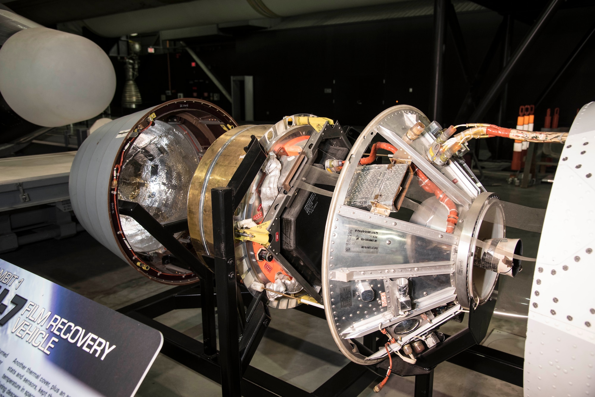 DAYTON, Ohio -- Gambit 1 KH-7 reconnaissance satellite in the Space Gallery at the National Museum of the U.S. Air Force. (U.S. Air Force Photo)