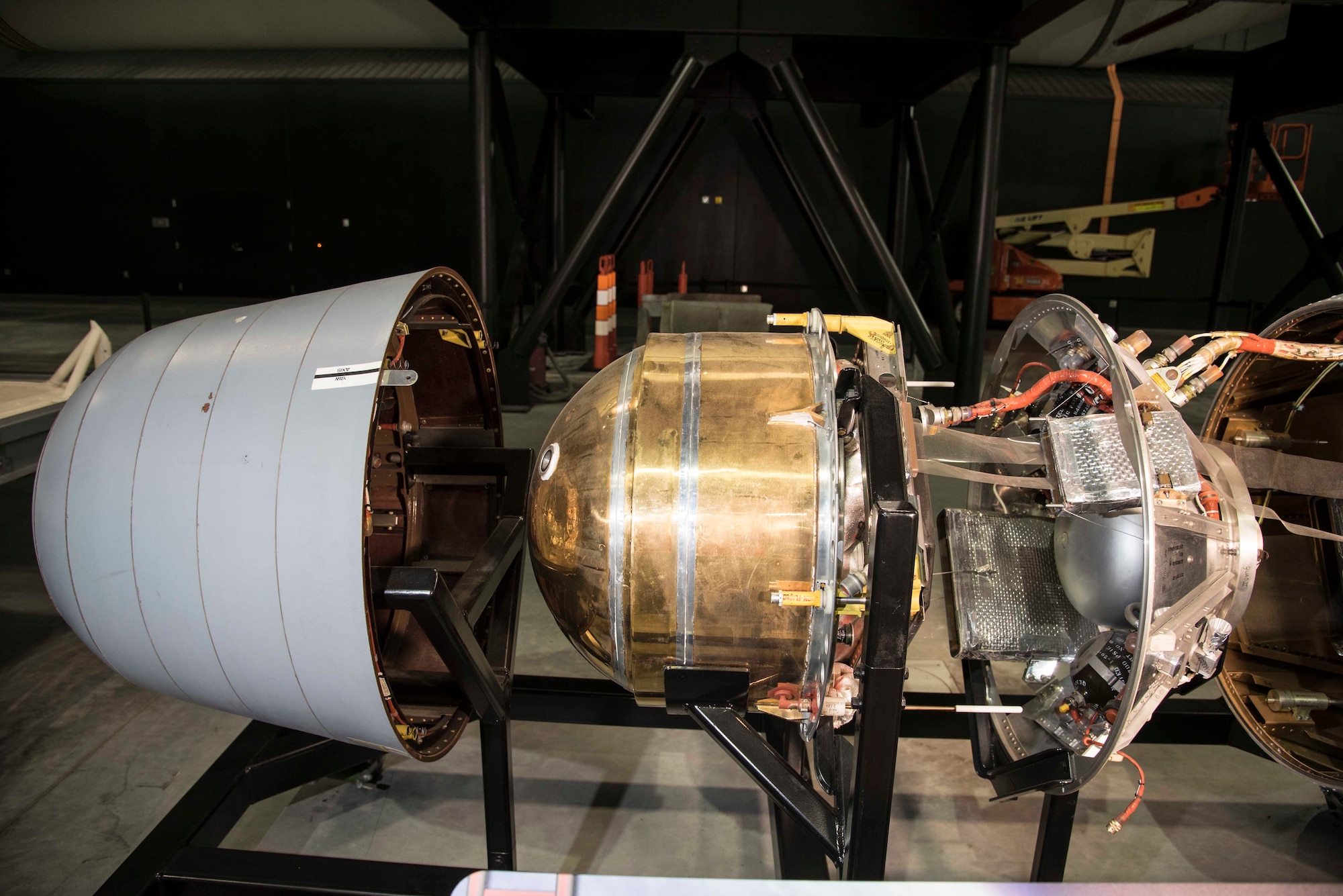 DAYTON, Ohio -- Gambit 1 KH-7 reconnaissance satellite in the Space Gallery at the National Museum of the U.S. Air Force. (U.S. Air Force Photo)