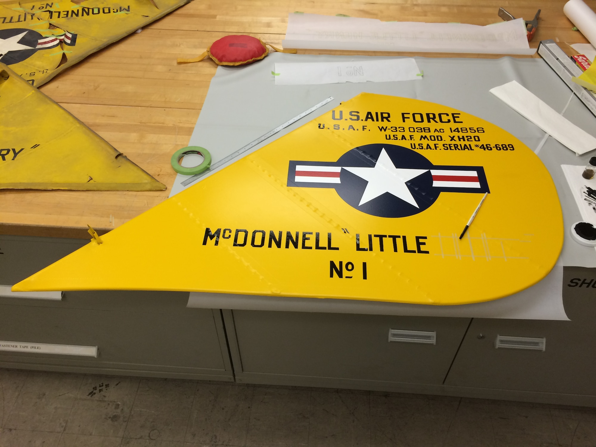DAYTON, Ohio -- McDonnell XH-20 Little Henry tail section undergoing restoration during Spring, 2016 (photo 4 of 4). This aircraft is on display in the R &D Gallery at the National Museum of the U.S. Air Force. (U.S. Air Force photo)