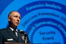 Lt. Gen. William Bender, Information Dominance chief and Chief Information Officer, Office of the Secretary of the Air Force, speaks during the Air Force Information Technology and Cyberpower Conference, Aug. 29, 2016, in Montgomery, Ala. The AFITC brought together Air Force, business and academia cyber experts to discuss and learn better ways to defend our nation from cyber vulnerabilities. (US Air Force photo by Melanie Rodgers Cox)