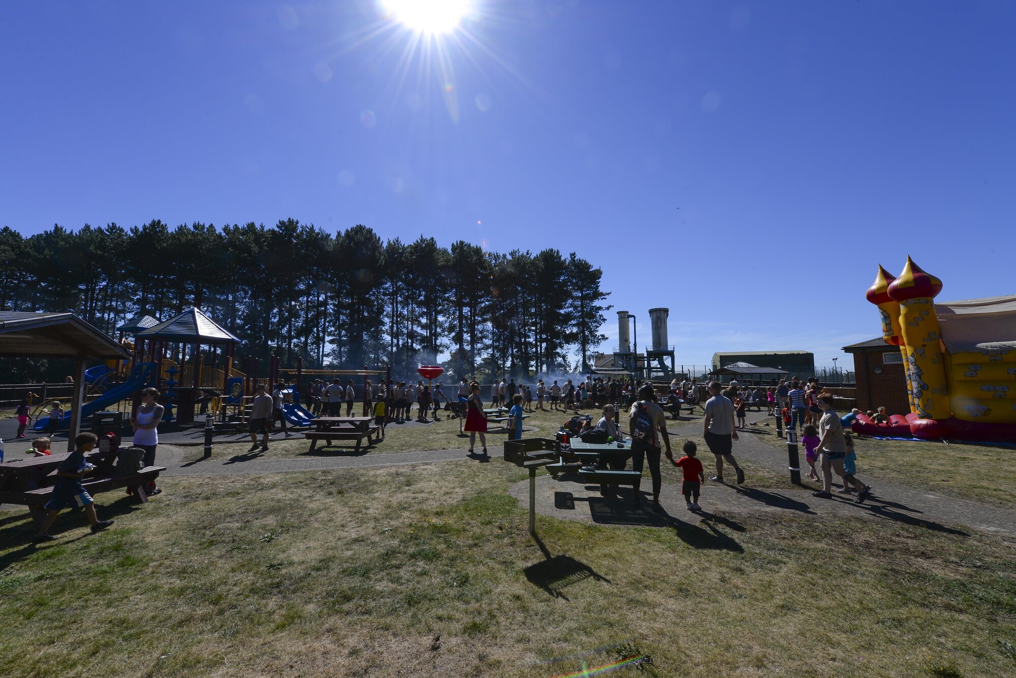 Air commandos from the 352d Special Operations Wing and their families enjoy a barbeque during the Highland Games Sports and Family Day Aug. 26, 2016, on RAF Mildenhall, England. The event consisted of several sports challenges for both air commandos and their family members to compete in. (U.S. Air Force photo by Staff Sgt. Micaiah Anthony)