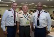 Col. Luis Pomales (left), director, Army Reserve Engagement Team-Japan, and Sgt. Maj. Bennie Nunnally (right), senior enlisted advisor, Army Reserve Engagement Team-Japan, pose for a group photo with Gen. Toshiya Okabe (center), chief of staff, Japan Ground Self-Defense Force, during a formal bilateral dinner hosted at the Sky View restaurant at Camp Ichigaya, Japan, Aug. 29, 2016. The JGSDF Reserve Component invited Pomales and Nunnally to Camp Ichigaya to discuss the U.S. Army Reserve’s missions and capabilities in the Pacific. The event also presented Pomales and Nunnally opportunities to promote ARET-J’s recent efforts to expand the Army Reserve’s role in Japan by integrating nearly 1,000 Army Reserve Soldiers from dozens of units and specialties into U.S. Army Japan’s training exercises, contingency operations and bilateral engagements. (U.S. Army photo by Sgt. John Carkeet, U.S. Army Japan)