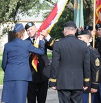 Lt. Gen. Jeffrey S. Buchanan (second from left) receives the colors from Gen. Lori J. Robinson (left), commander, North American Aerospace Defense Command and U.S. Northern Command to assume command of U.S. Army North and the senior mission commander of Fort Sam Houston and Camp Bullis from Lt. Gen. Perry L. Wiggins (third from left) during the U.S. Army North change of command ceremony at the Fort Sam Houston Quadrangle Friday. 