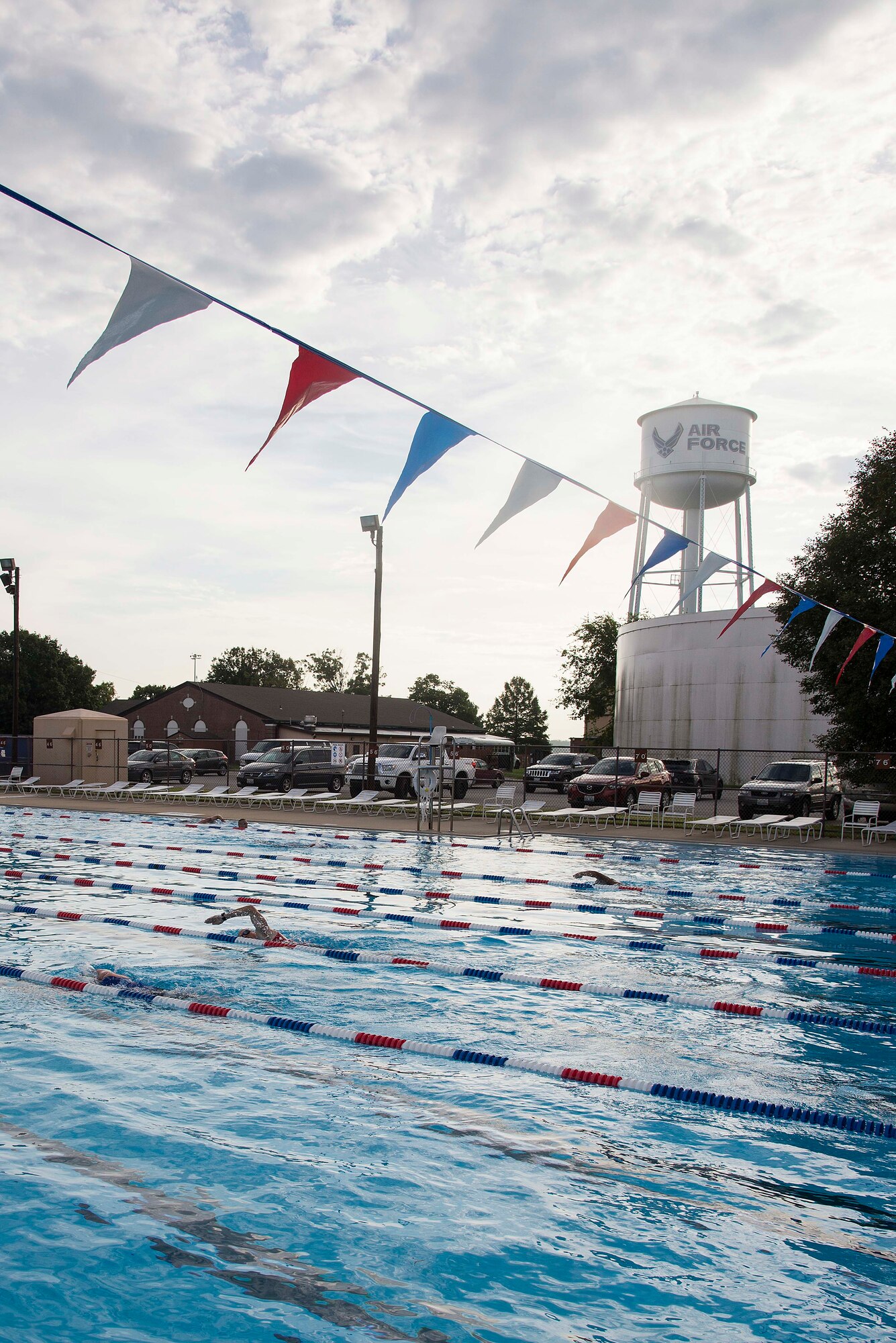 Team Scott members swim during the Surface Warrior Challenge, or Tour de Scott, at Scott Air Force Base, Ill., Aug. 27, 2016. The triathlon was hosted by the Military Surface Deployment and Distribution Command and featured participants from numerous units around the base including the 375th Air Mobility Wing, Air Mobility Command and U.S. Transportation Command. (U.S. Air Force photo by Tech. Sgt. Jonathan Fowler)