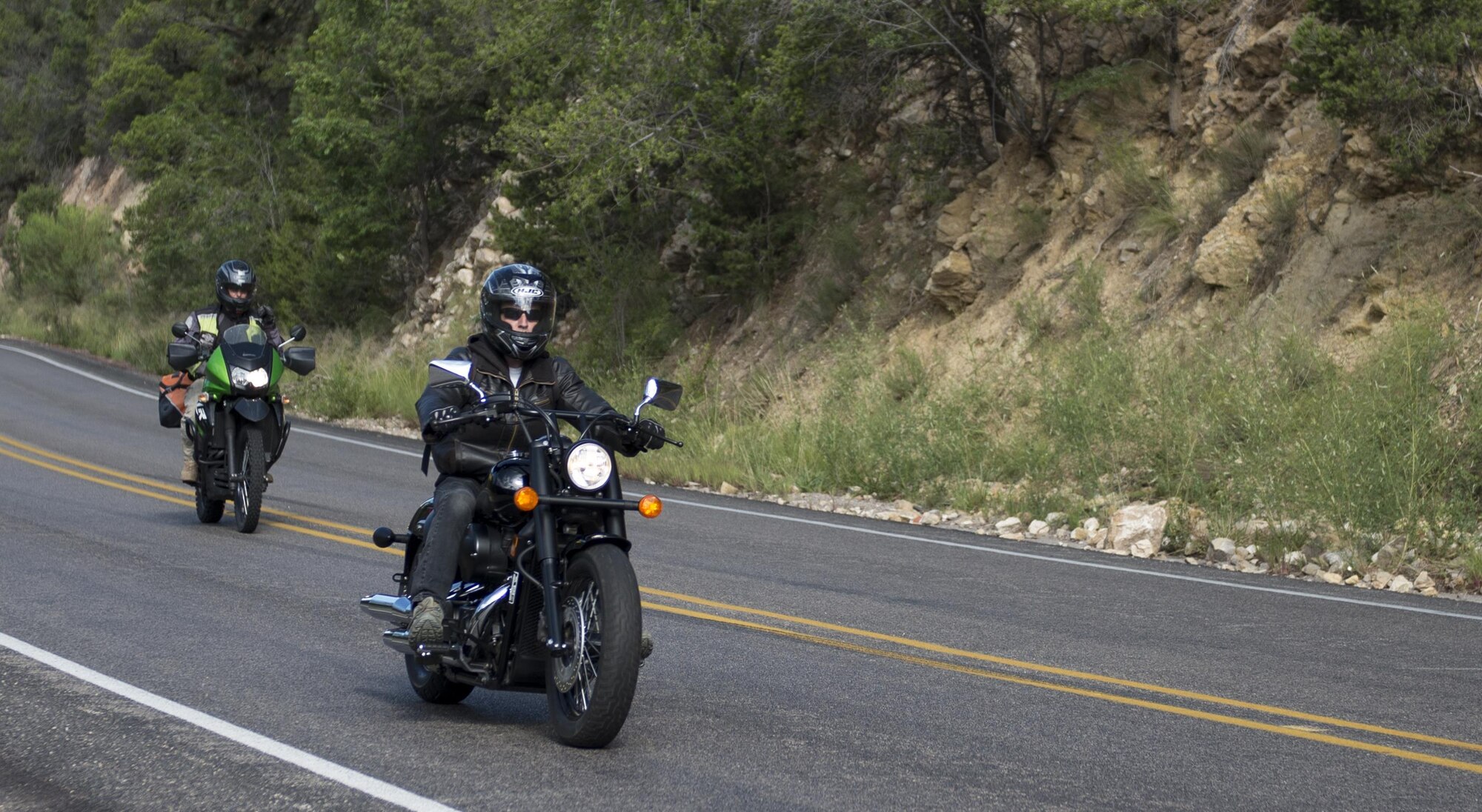 Riders participating in Holloman’s 2016 Motorcycle Ride drive through High Rolls, N.M., Aug. 26, 2016. Nearly 40 riders participated in the 100-mile ride stretching from Holloman Air Force Base to Ruidoso and back. (U.S. Air Force photo by Airman 1st Class Randahl J. Jenson) 