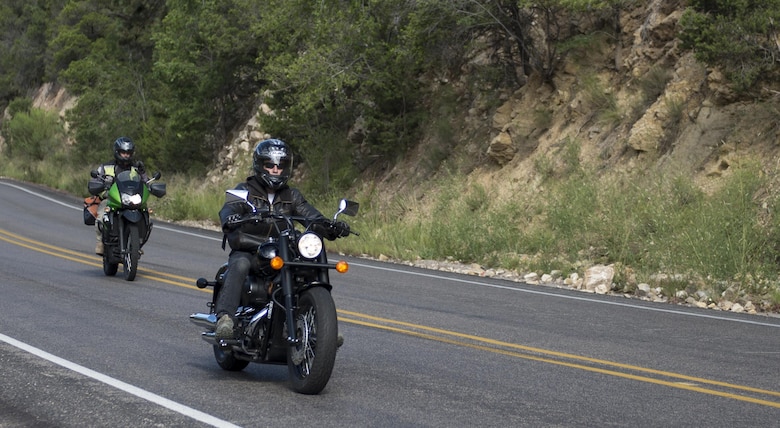 Riders participating in Holloman’s 2016 Motorcycle Ride drive through High Rolls, N.M., Aug. 26, 2016. Nearly 40 riders participated in the 100-mile ride stretching from Holloman Air Force Base to Ruidoso and back. (U.S. Air Force photo by Airman 1st Class Randahl J. Jenson) 