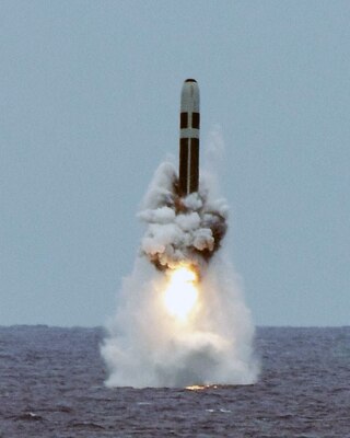 An unarmed Trident II D5 missile is launched from the Ohio-class ballistic-missile submarine USS Maryland (SSBN 738) during a missile test off the coast of Fla., Aug. 31, 2016. The test launch was part of the U.S. Navy Strategic Systems Programs (SSP) demonstration and shakedown operation (DASO) to validate the readiness and effectiveness of the USS Marylandâ€™s Blue Crew and weapon system. Strategic weapons tests, along with exercises and operations, demonstrate the readiness of the nation's nuclear triad, assuring America's allies and deterring potential adversaries. One of nine DoD unified combatant commands, USSTRATCOM has global strategic missions assigned through the Unified Command Plan, which include strategic deterrence; space operations; cyberspace operations; joint electronic warfare; global strike; missile defense; intelligence, surveillance and reconnaissance; combating weapons of mass destruction; and analysis and targeting. (U.S. Navy photo by John Kowalski)