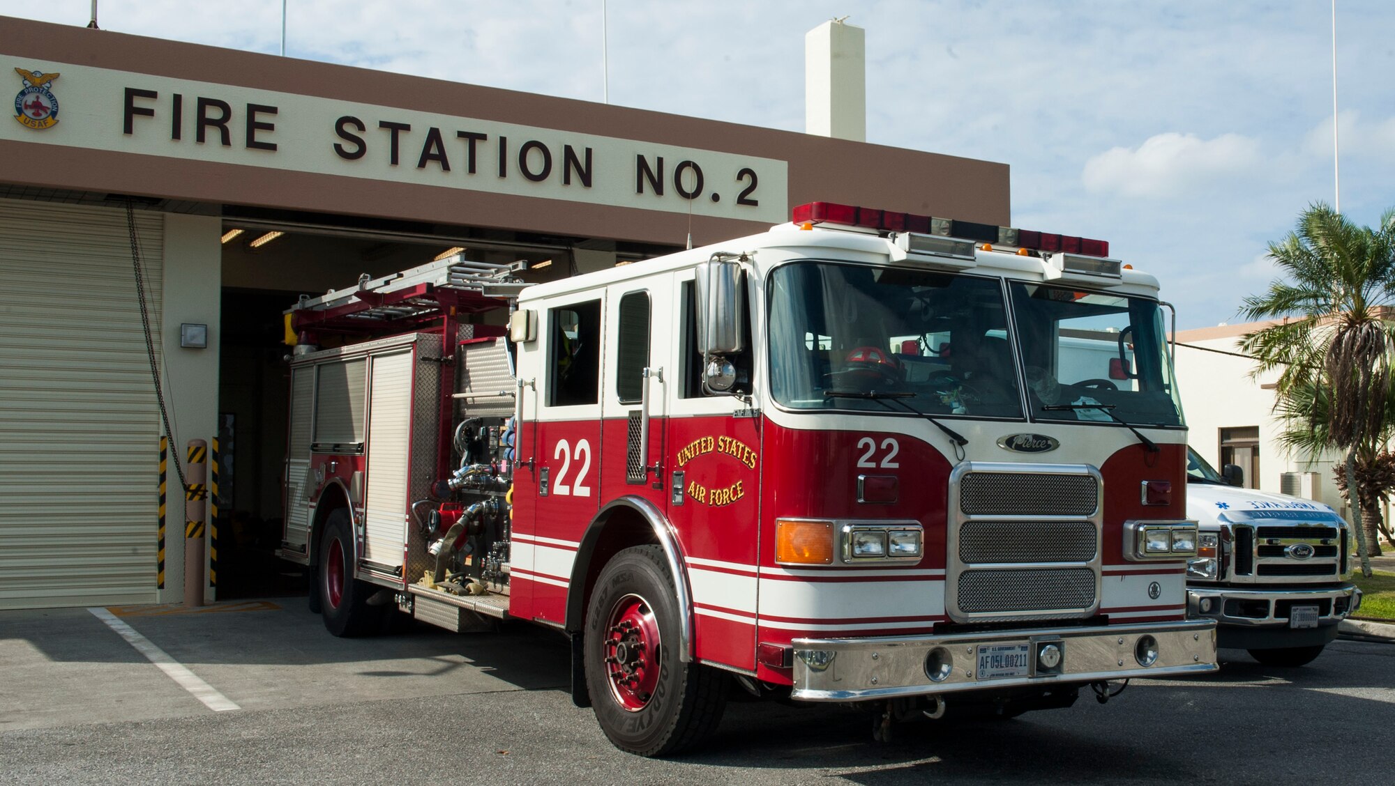An 18th Civil Engineer Squadron Pierce Enforcer is ready for use Nov. 30, 2016, at Kadena Air Base, Japan. Fire departments across the Air Force utilize the Pierce Enforcer because of its superior firefighting capabilities. (U.S. Air Force photo by Senior Airman Lynette M. Rolen/Released)