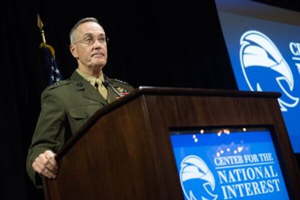 Gen. Joseph F. Dunford, chairman of the Joint Chiefs of Staff, discusses today's global security environment at the Center for the National Interest in New York City, Nov. 29, 2016. (DoD photo by D. Myles Cullen)