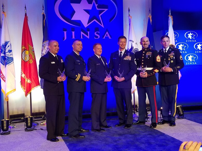 Photo 20161129_213922 from left to right: Senior Chief
 Petty Officer Benny M. Flores, U.S. Navy; Lieutenant Commander Jonathan I.
 Schafler, U.S. Coast Guard; Captain Randy S. Buckley, U.S. Air Force; Senior
 Master Sergeant Michael G. Becker, U.S. Air Force; GySgt Craig J. Wilcox,
 U.S. Marine Corps; Staff Sergeant Jared W. Gabriel, U.S. Army.  **This photo
 is of the JINSA recipients from all branches of services.
