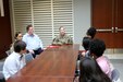 U.S. Army Central noncommissioned officer Sgt. Leslie Regester (center), explains her job as an Army medic during career day for Furman Middle School students Nov. 30, 2016, at Shaw Air Force Base, S.C. Students learned about the many ways to serve in the military during a tour of USARCENT’s Patton Hall 
