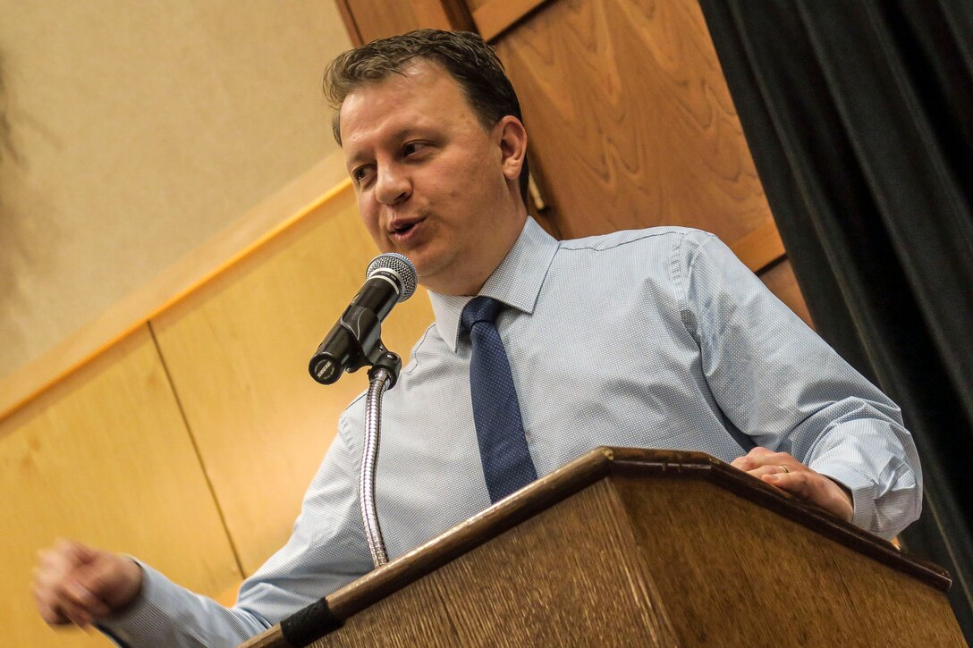 Bruce Jacobs, Executive Director for Intermountain CFC, speaks during a CFC key worker recognition breakfast Nov. 30 at Hill Air Force Base. Jacobs thanked Team Hill and the federal workforce for their giving spirit. The 2016 CFC campaign ends Dec. 15. (U.S. Air Force photo by Paul Holcomb)