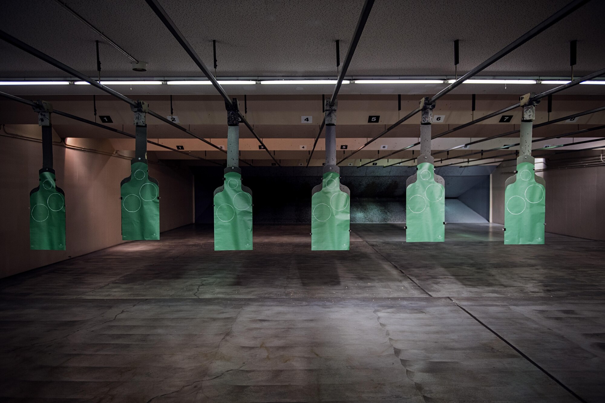 Targets hang during a combat arms training at Yokota Air Base, Japan, Dec. 1, 2016. In keeping with their combat readiness requirements, 374th Security Forces Squadron Airmen participate in the Combat Arms Training and Maintenance course to learn skills vital for defending themselves and their fellow Airmen downrange. (U.S. Air Force photo by Senior Airman Delano Scott/Released)