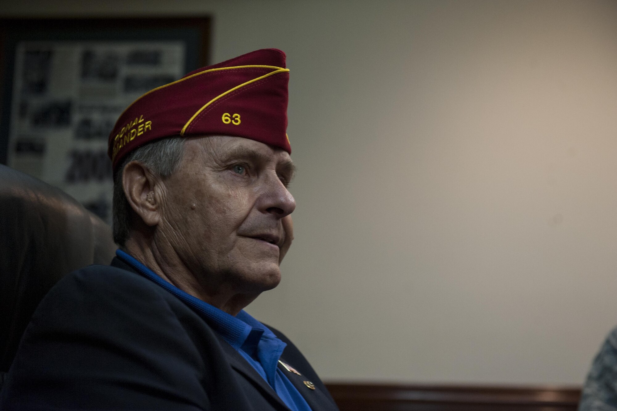 Charles Schmidt, American Legion National Commander, listens to 18th Wing leadership Nov. 28, 2016, at Kadena Air Base, Japan. Schmidt visited Kadena during his Western Pacific Tour and informed wing leadership of the benefits the American Legion offers service members. (U.S. Air Force photo by Senior Airman Lynette M. Rolen/Released)