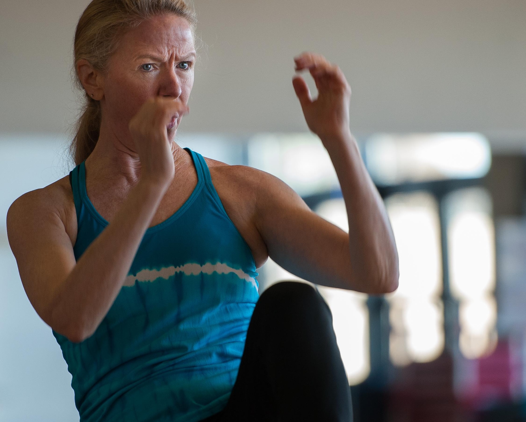 A member of the Kaiserslautern Military Community participates in a class at the Southside Fitness Center at Ramstein Air Base, Germany, Nov. 29, 2016. Alongside classes, the 786th FSS is also taking registrations for the annual Biggest Loser challenge starting Dec. 12 and ending Jan. 6. The challenge tasks participants to earn as many points as possible over a period of time via taking part in classes and events. According to the U.S. Department of Health and Human Services, less than 5 percent of adults participate in 30 minutes of physical activity each day and only 1-in-3 adults receive the recommended amount of physical activity each week. Recent reports project that by 2030, half of all U.S. adults, approximately 115 million, will be obese. (U.S. Air Force photo by Airman 1st Class Lane T. Plummer)