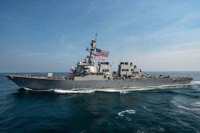 ARABIAN GULF (Nov. 18, 2016) The guided-missile destroyer USS Hopper (DDG 70) makes a breakaway following a replenishment-at-sea with the fast combat support ship USNS Arctic (T-AOE 8). Arctic is deployed supporting coalition maritime forces ships in the U.S. 5th Fleet area of operations. (U.S. Navy photo by Petty Officer 3rd Class Cole Keller)
