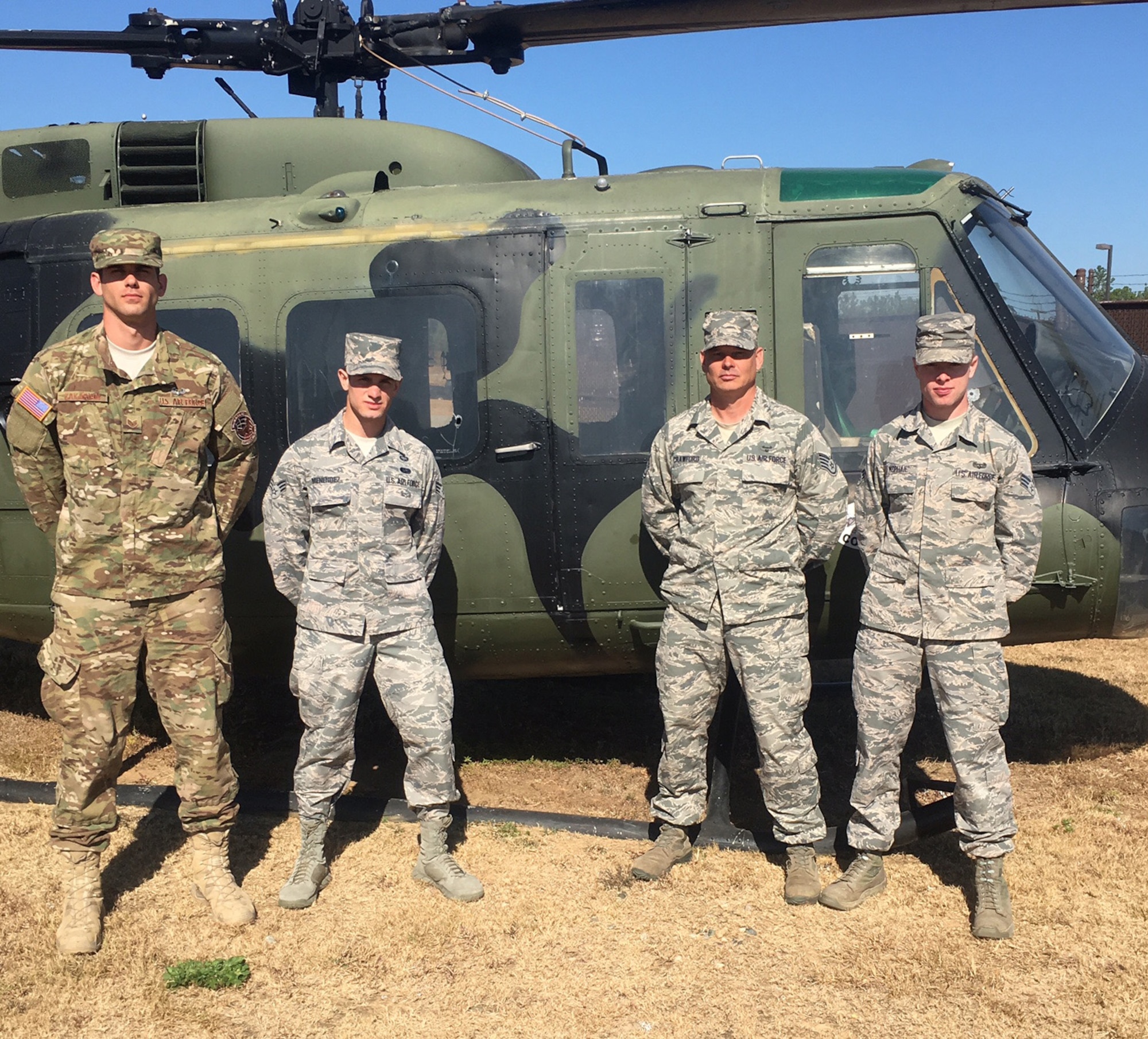 Staff Sgt. Kurtis Crawford (center right) and Senior Airman Tyler McPhail (right), both assigned to the 512th Airlift Control Flight, Dover Air Force Base, Del., graduated Nov. 18, 2016, from the Army’s Air Assault School at Ft. Benning, Ga. Crawford, a C-17 loadmaster, and McPhail, a command and control specialist, are the first reserve airlift control flight members to complete the 12-day course designed to prepare Soldiers for air mobile operations. Also pictured are two active-duty Airmen who graduated in the same class; they are Staff Sgt. Phillip Zakarain, Moody Air Force Base, Ga., and Senior Airman Carlos Mendez, MacDill AFB, Fla. 
