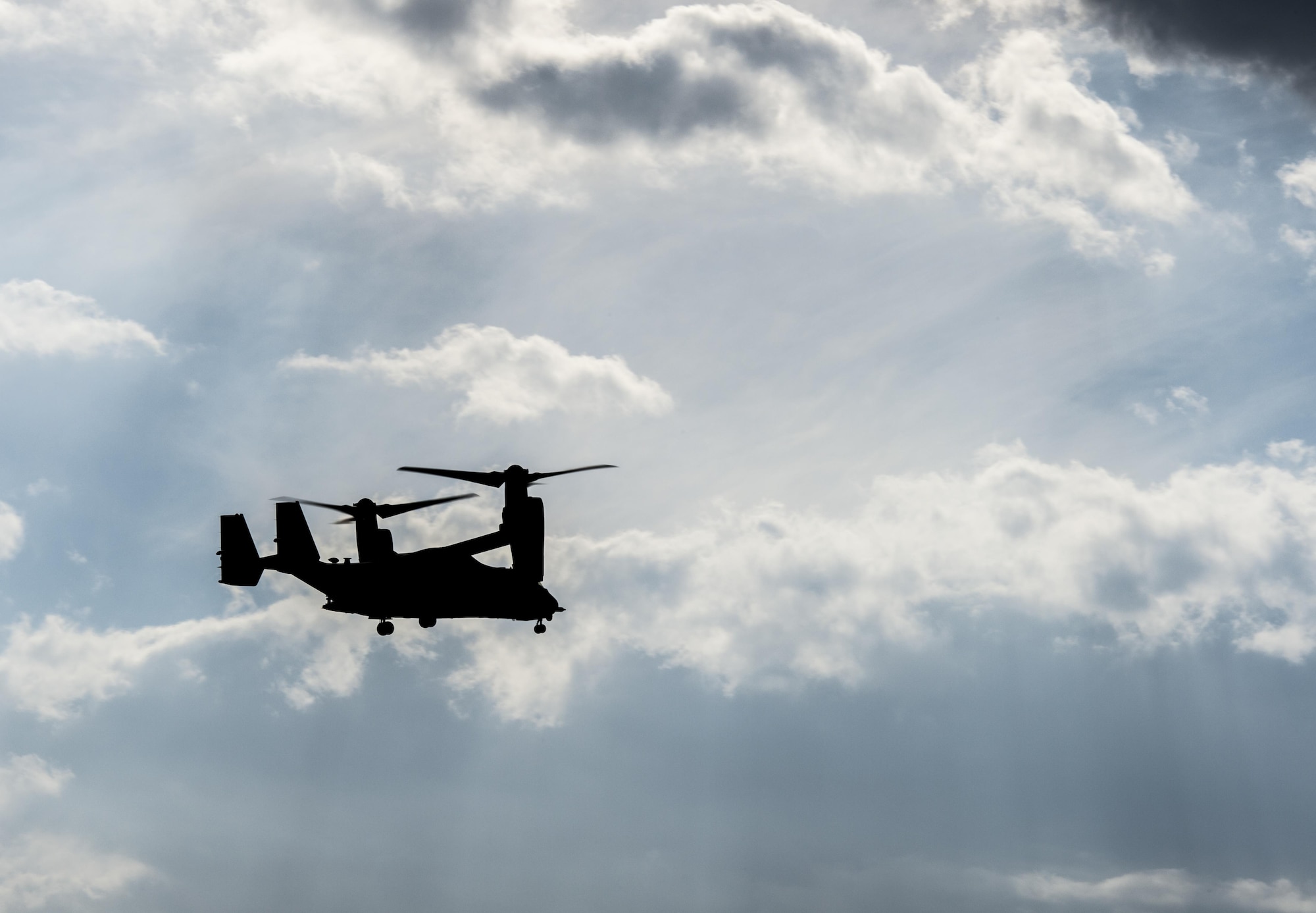 A CV-22 Osprey tiltrotor aircraft assigned to the 8th Special Operations Squadron flies over the Gulf of Mexico during a training mission, Nov. 30, 2016. The Osprey combines the vertical takeoff, landing and hover capabilities of a helicopter with the long-range, fuel efficient and speed characteristics of a turboprop aircraft. (U.S. Air Force photo by Airman 1st Class Joseph Pick)