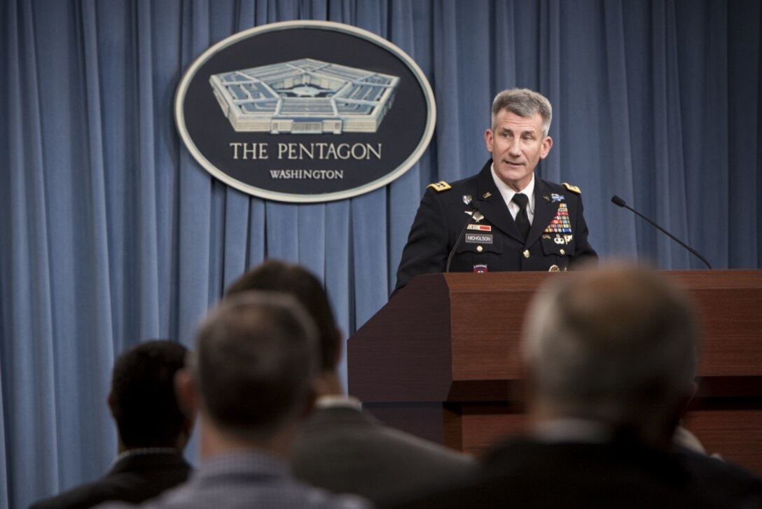 Army Gen. John W. Nicholson Jr., the Resolute Support and U.S. Forces-Afghanistan commander, briefs reporters at the Pentagon, Dec. 2, 2016. DoD photo by Air Force Staff Sgt. Jette Carr