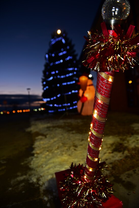 The Freedom Chapel Christmas tree illuminates the night at Ellsworth Air Force Base S.D., Dec. 1, 2016. The lights were switched on by children of deployed Airmen during the 28th Bomb Wing tree lighting ceremony. (U.S. Air Force photo by Airman 1st Class James L. Miller) 