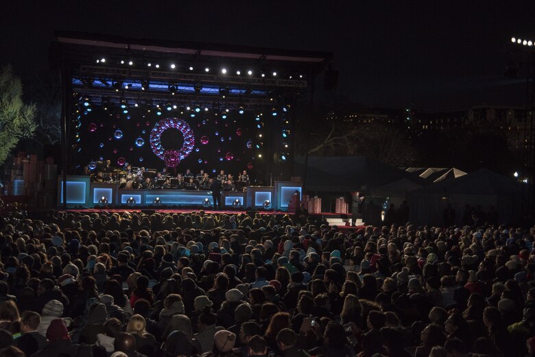 The U.S. Air Force Band’s Airmen of Note perform during the 2016 National Christmas Tree Lighting Ceremony in Washington, D.C., Dec. 1, 2016. Every year, a military band is invited to perform holiday classics during the annual event. (U.S. Air Force photo by Senior Airman Jordyn Fetter)
