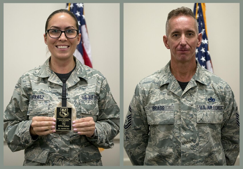 Congratulations to the winners of the 919th Special Operations Wing 4th quarter awards.  Tech. Sgt. Melissa Derkatz (NCO) and Senior Master Sgt. Thomas Bragg (SNCO).