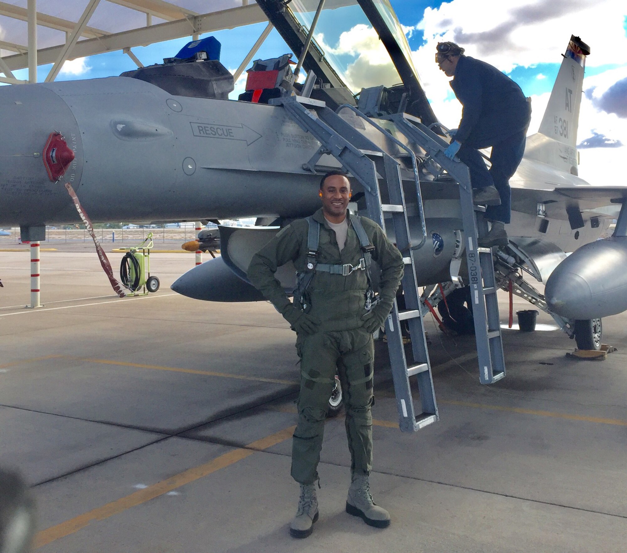 U.S. Air Force Reserve 1st. Lt. Kortnie Stiehm, the 960th Cyberspace Operations Group's chief of weapons and tactics, poses for a photo before an incentive flight at the Air National Guard and Air Force Reserve Command Test Center in Tucson, Ariz., Nov. 28. Stiehm spent Oct. 15-Nov. 30 at AATC researching and building a concept for establishing a cyberspace vulnerability assessment and penetration test directorate. (Courtesy photo)