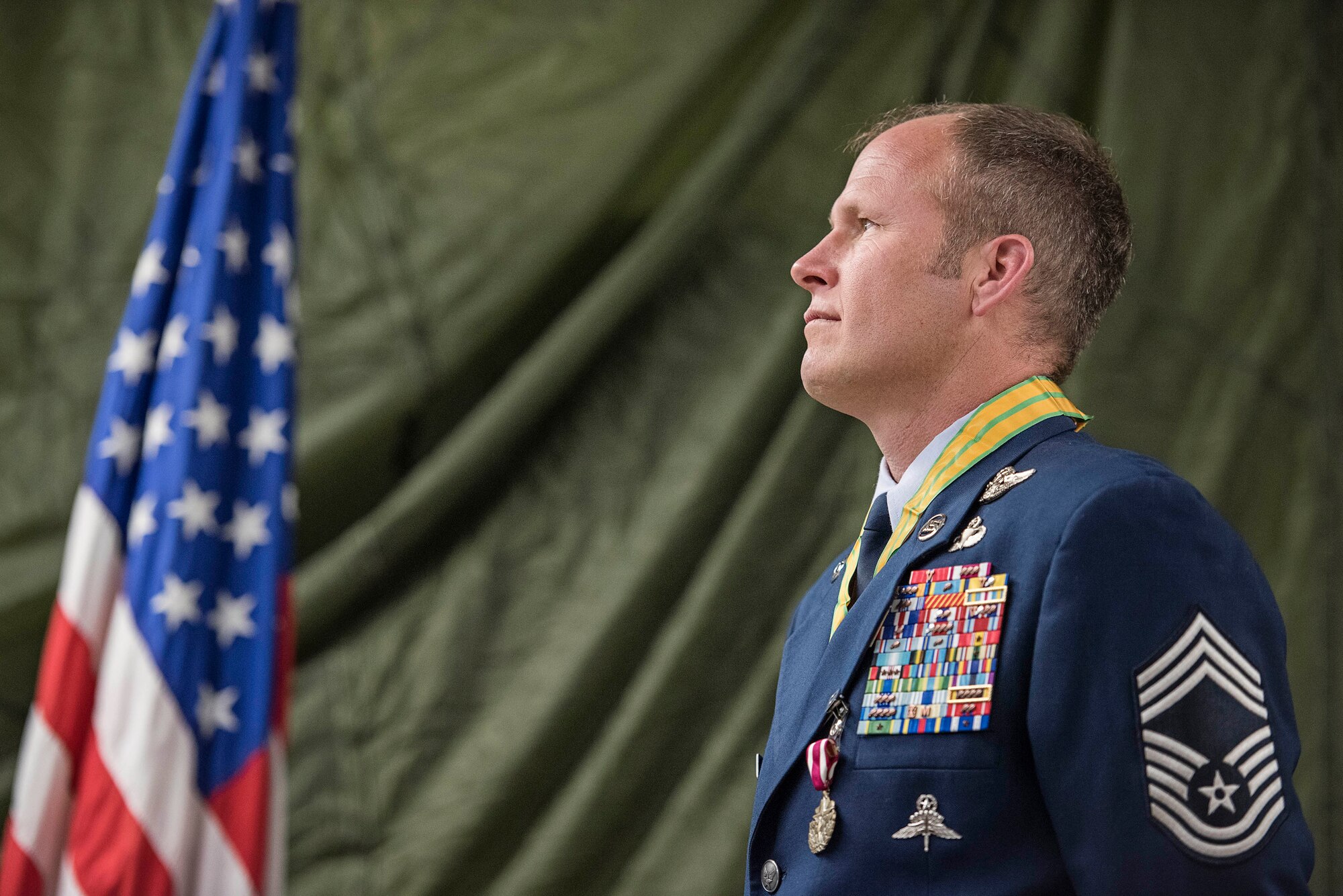 JOINT BASE ELMENDORF-RICHARDSON, Alaska -- Chief Master Sgt. Paul Bear Barendregt, a pararescueman and chief enlisted manager for the Alaska Air National Guard's 212th Rescue Squadron, retired in a ceremony at the 212th's headquarters building here Dec. 3, 2016. Through his skill and commitment Barendregt exemplified the motto of the Air Force Pararescueman: These things we do, that others may live. (U.S. Air National Guard photo by Staff Sgt. Eagerton/released)