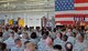 Col. Shawn Ford, commander 132d Wing, addresses members of the 132d Wing during a commander's call on November 5, 2016, at the Des Moines Airbase, Iowa. Ford congratulated the members on achieving a successful year and shared his vision for the future. (U.S. Air National Guard photo by Staff Sgt. Michael J. Kelly)