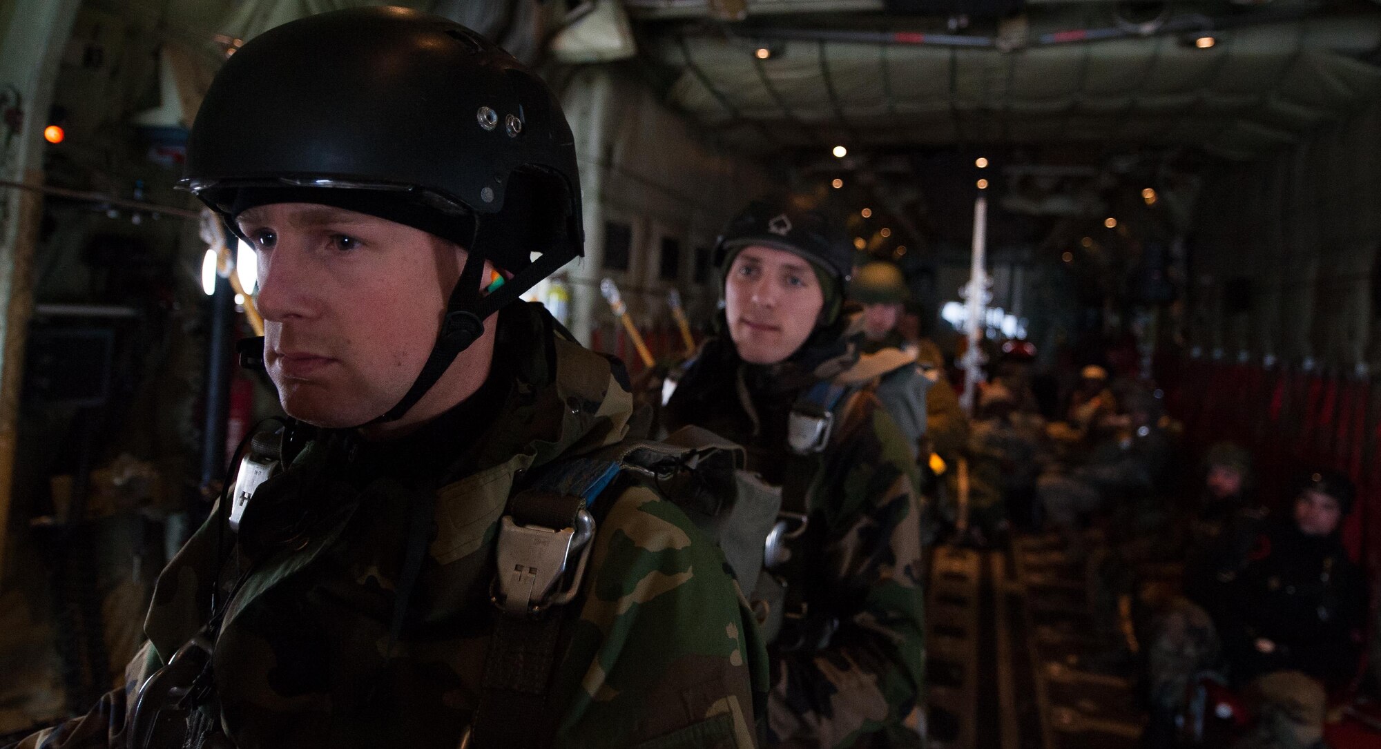 NATO allied nation paratroopers stand by on a C-130J Super Hercules before they jump during an International Jump Week exercise over Germany Dec. 1, 2016. The most recent iteration of the exercise occurred Nov. 28-Dec. 2, and crews from Ramstein’s 37th Airlift Squadron assisted in the paratroopers’ mission by flying them to their drop zone. (U.S. Air Force photo by Airman 1st Class Lane T. Plummer)