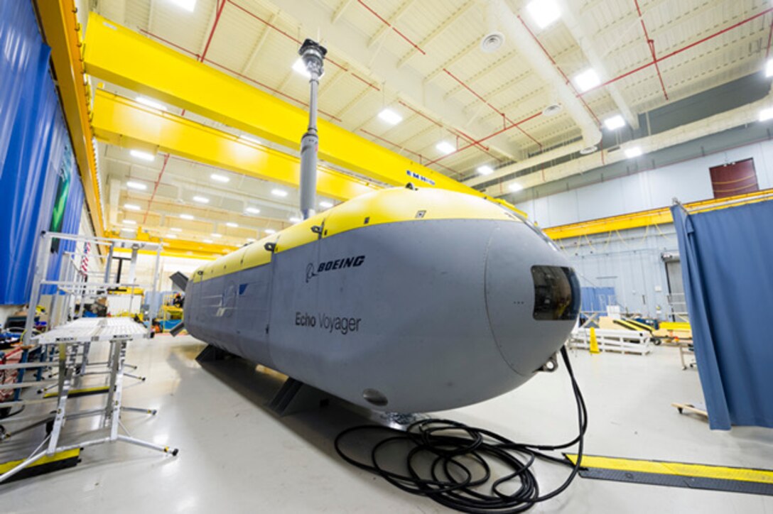 Echo Voyager, Boeing’s latest unmanned undersea vehicle, or UUV, can operate autonomously for months at a time thanks to a hybrid rechargeable power system and modular payload bay. The 51-foot-long vehicle is the latest innovation in Boeing’s UUV family, joining the 32-foot Echo Seeker and the 18-foot Echo Ranger. Courtesy photo