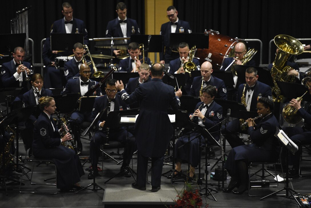 The U.S. Air Forces in Europe Concert band plays a holiday celebration at City Hall, Bitburg, Germany, Dec. 3, 2016. The band played holiday songs as a way to say thank you to the community members who support USAFE installations. (U.S. Air Force photo by Staff Sgt. Jonathan Snyder)